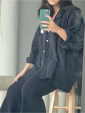 Bohème Goods The Linen Oxford Blouse S/M in Black Oversized EUC